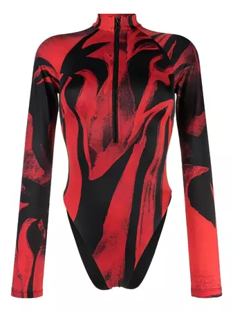 Louisa Ballou Red Graphic Print Long Sleeve Swimsuit - Farfetch