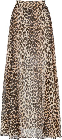 Georgette Pleated Leopard Maxi Skirt Size: 34