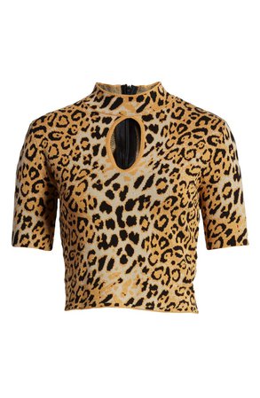 J.O.A. Leopard Print Keyhole Detail Fitted Sweater brown