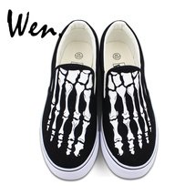 Wen Original Design Foot Skeleton Skull Black Slip On Shoes Hand Painted Sneaker - Unisex Adult Shoes