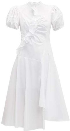 Ruffled Asymmetric Cotton Dress - Womens - White