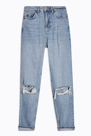 Bleach Wash Double Rip Mom Tapered Jeans | Topshop