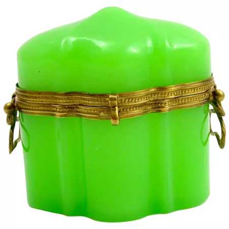 Antique French Green Opaline Glass Casket with Unusual Dome Lid. : Grand Tour Antiques | Ruby Lane