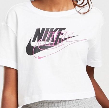 white, black and pink nike t-shirt