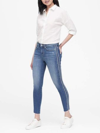 Mid-Rise Skinny Side-Stripe Cropped Jean