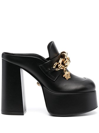 black Versace chain-link detail platform mules with Express Delivery - Farfetch