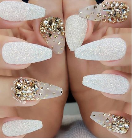 white nails gold studs