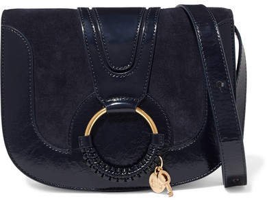Hana Small Patent-leather And Suede Shoulder Bag - Midnight blue