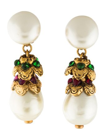 Chanel Vintage Faux Pearl & Glass Drop Clip-On Earrings - Earrings - CHA341848 | The RealReal