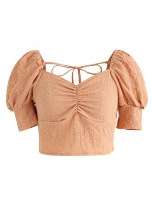 Shirred Back Sweetheart Neck Crop Top in Orange - NEW ARRIVALS - Retro, Indie and Unique Fashion