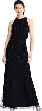 Adrianna Papell Women's Halter Art Deco Beaded Blouson Dress at Amazon Women’s Clothing store