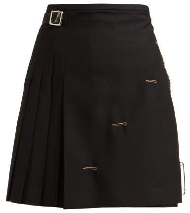Le Kilt - Pleated 47cm Wool Kilt - Womens - Black