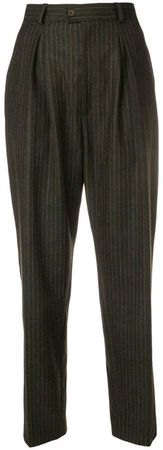 Pre-Owned pinstriped high-rise tapered trousers