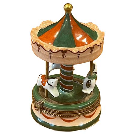 Porcelain Peint Main Carousel Trinket Box by Limoges For Sale at 1stDibs