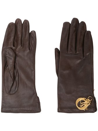 Shop brown & gold Christian Dior 1970s pre-owned letter charms leather gloves with Express Delivery - Farfetch