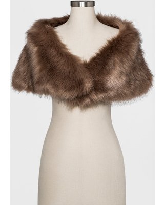 estee and lilly brown faux fur shrug