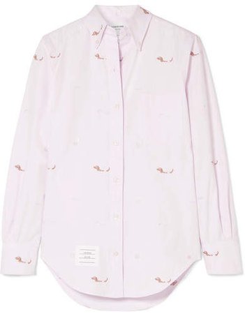 Embroidered Cotton-poplin Shirt - Pastel pink