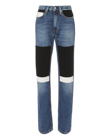High-Rise Straight Patch Jeans