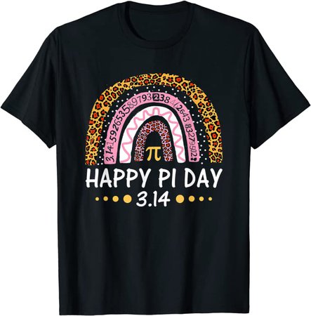 Happy Pi Day Mathematic Math Teacher Gift Leopard Rainbow T-Shirt : Clothing, Shoes & Jewelry