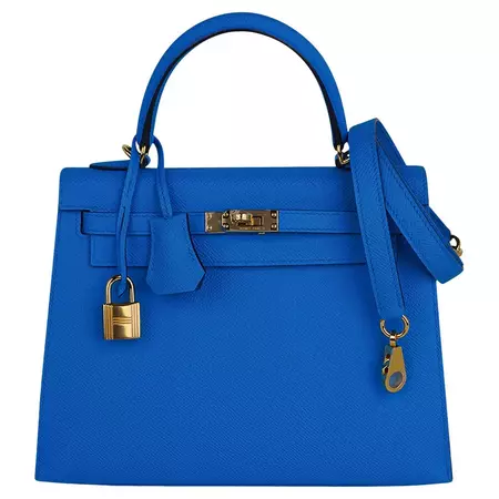 Hermes Kelly Sellier 25 Blue Frida Bag Gold Hardware Epsom Leather For Sale at 1stDibs | hermes kelly bag, kelly green handbag, hermes kelly 25 bleu frida