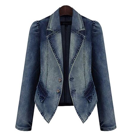 June Women's Denim Blazer Jacket Notched Lapel Short Jean Cardigans at Amazon Women's Coats Shop