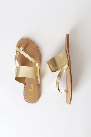 Cute Gold Sandals - Gold Flat Sandals - Toe-Thong Sandals
