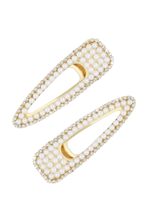 white pearl hairclips with gold rhinestones