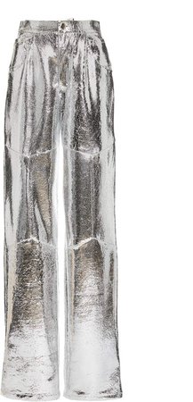 Aliette Textured Metallic Straight-Leg Pants