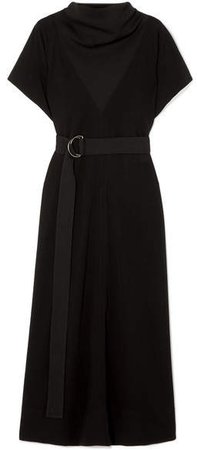 Belted Jersey Midi Dress - Black