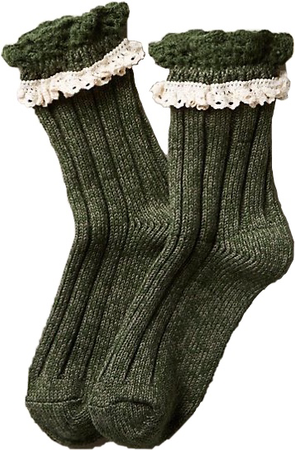 Olive Green Lace Socks