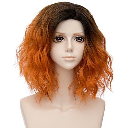 Amazon.com: Alacos 35cm Fashion Black Dark Roots Ombre Short Curly Bob Christmas Daily Costumes Wig for Women +Wig Cap (Orange): Beauty