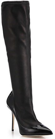 dolce & gabbana leather & patent black knee-high boots
