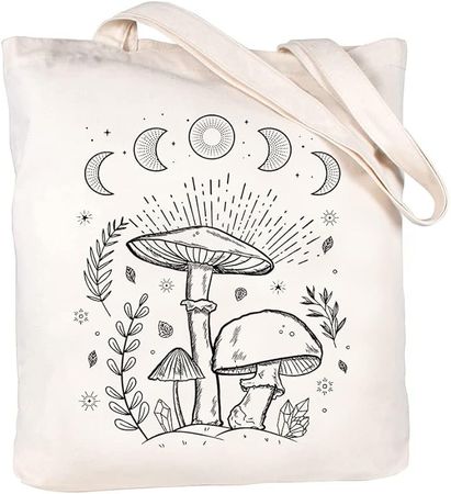 Amazon.com: Canvas Tote Bag for Women Aesthetic Cute Mushroom Tote Bag Vintage Reusable Grocery Bags Shopping Bag-Zipper Style-a : Home & Kitchen