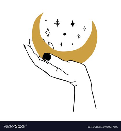 Womens hand holding moon and stars trendy linear Vector Image