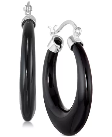 Macy's Onyx (30mm) Hoop Earrings in Sterling Silver