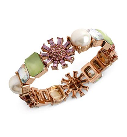 Betsey Johnson Rose Gold-Tone Flower Stretch Bracelet with Gift Box: Clothing