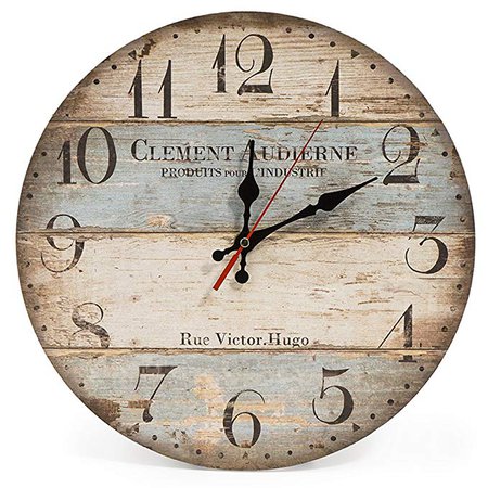 LOHAS Home 12 Inch Silent Vintage Wooden Round Wall Clock Arabic Numerals Vintage Rustic Chic Style Wooden Round Home Decor Wall Clock (Victor Hugo): Home & Kitchen