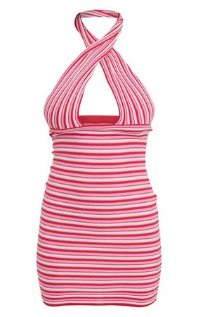 Pink Multi Stripe Halterneck Knit Dress | PrettyLittleThing USA