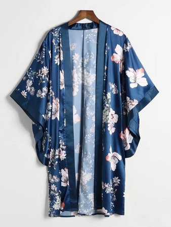 Random Florals Satin Kimono