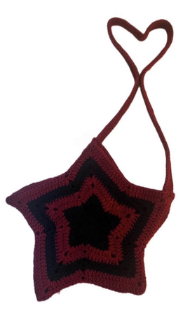 knit red and black star purse
