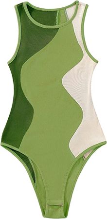 Amazon.com: Verdusa Women's Color Block Sleeveless Scoop Neck Tank Bodysuit Top Green M : Clothing, Shoes & Jewelry