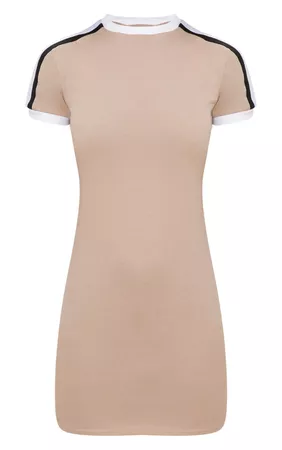 Stone Triple Stripe Shoulder T Shirt Dress | PrettyLittleThing