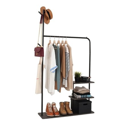 Shop Garment Rack with 3-Tier Wood Storage Shelves and Coat Hanger, Freestanding Closet in Metal Industrial Style, Black and Brown - Overstock - 30753731