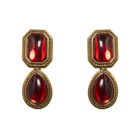 Saint Laurent - Vintage red glass cabochon earrings - 4element