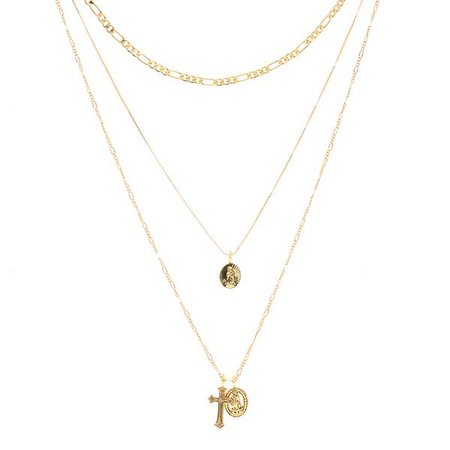 Isidore Cross Charm Necklace- Gold | Luv Aj