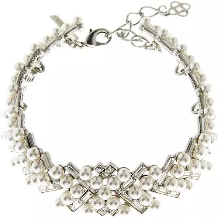 Oscar De La Renta Pearly Baguette Statement Necklace, Silver, Women's