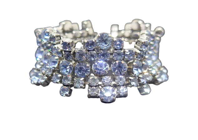 Vintage Glittering Blue Paste Bracelet - Claw Set Blue Rhinestone Bracelet