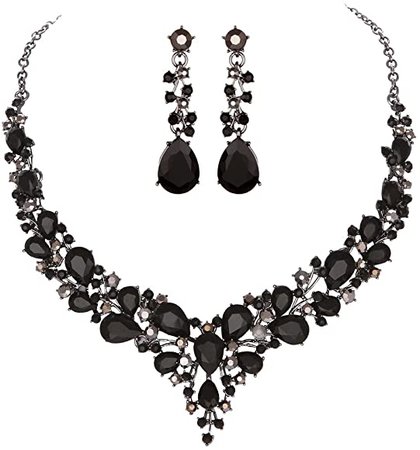 Amazon.com: Youfir Bridal Austrian Crystal Necklace and Earrings Jewelry Set Gifts fit with Wedding Dress(Black): Clothing