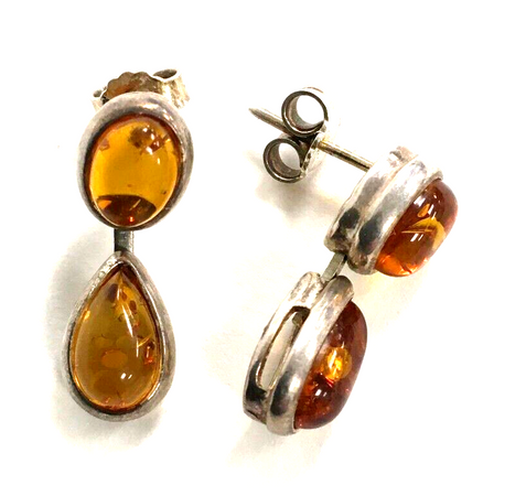 Vintage Sterling Silver and Butterscotch Amber Post Earrings | eBay