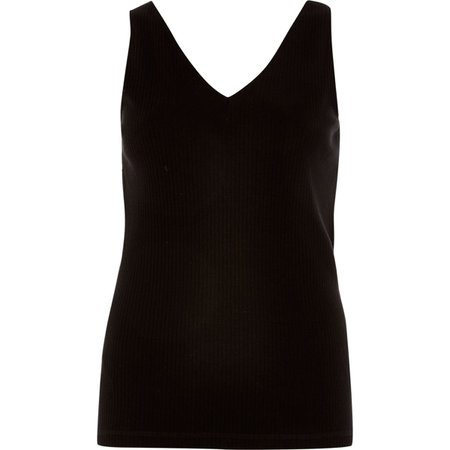 Black ribbed V neck vest - Plain T-Shirts / Vests - T-Shirts & Vests - Tops - women